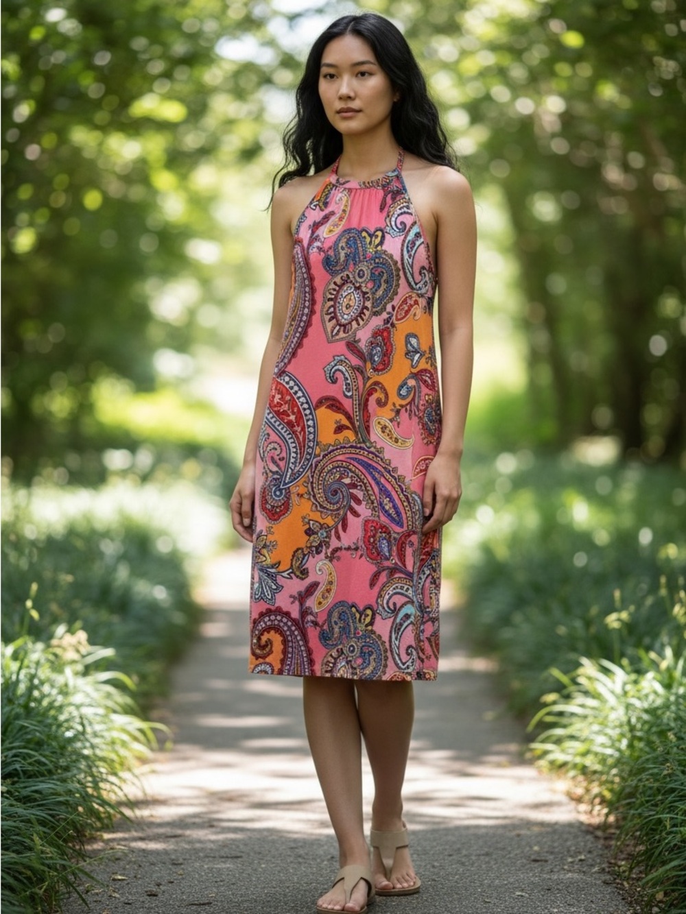Old Navy Pink and Orange Paisley Sundress